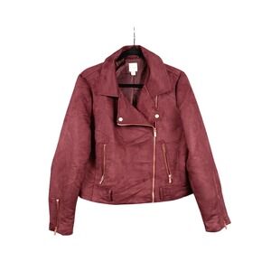 Lauren Conrad Runway Burgundy Suede Moto Jacket Women's Size 14